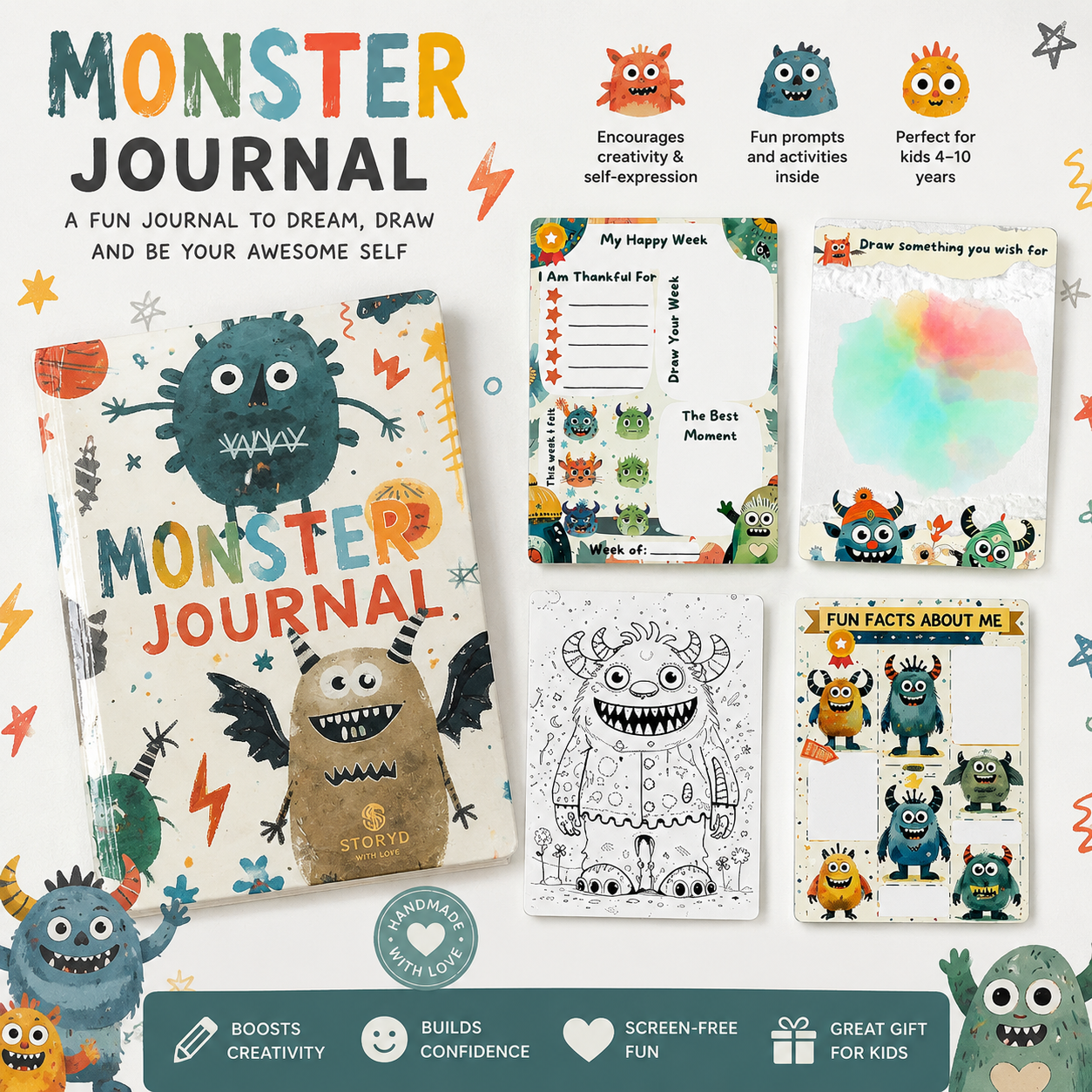 Monster Journal for Boys | Hardcover Creative Journal | Story’d